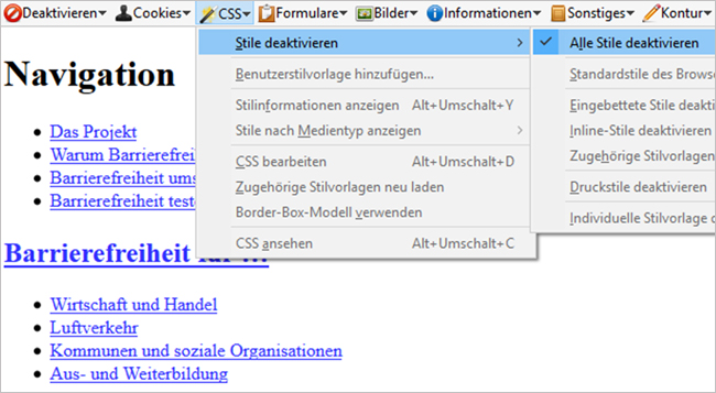 Screenshot BIK für Alle mit ausgeschaltenen Stylesheets