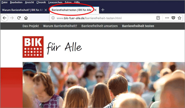 Bildschirmausschnitt mit zwei offenen Browserfenstern, ein Dokumenttitel ist hervorgehoben