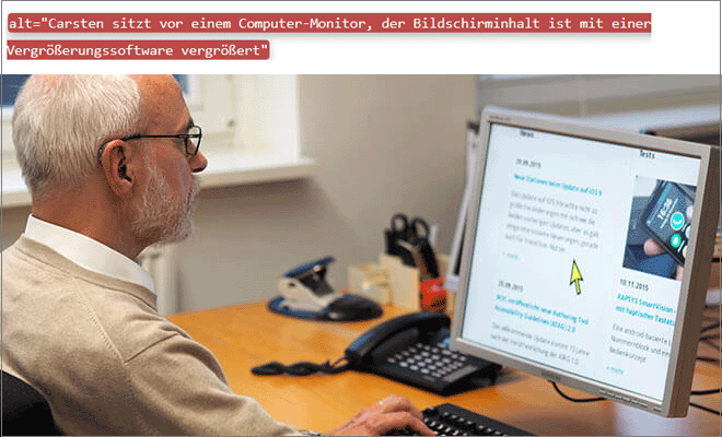 Screenshot eines Fotos einer Internetseite mit eingeblendetem Alternativtext