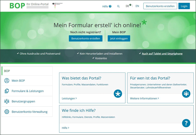 Startseite des Webangebots 'Mein BOP'