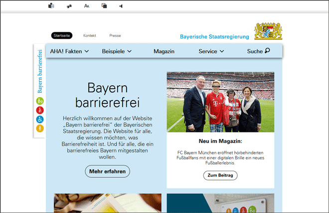 Startseite des Webangebots "Bayern Barrierefrei"