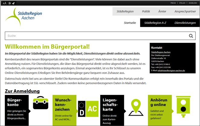 Startseite des Bürgerportals StädteRegion Aachen