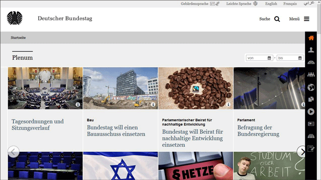 Startseite des Webangebots 'Deutscher Bundestag'