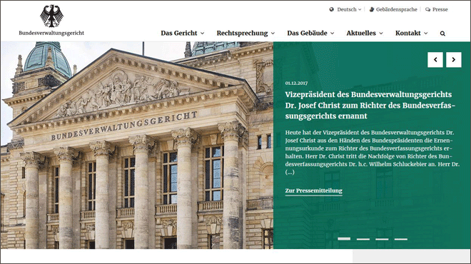 Startseite des Webangebots des Bundesverwaltungsgerichts