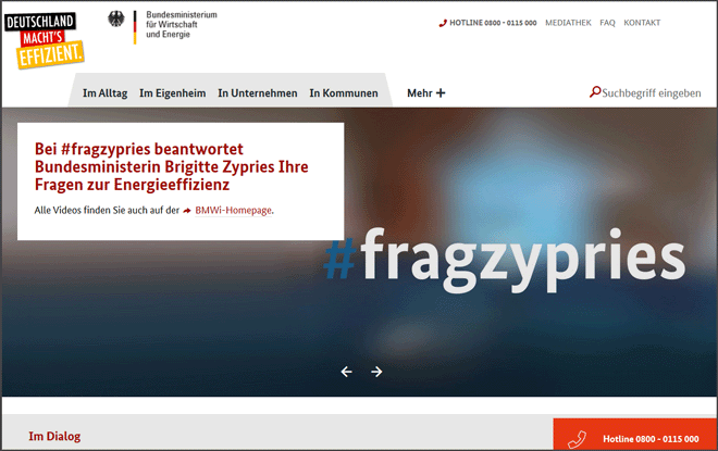 Startseite des Webangebots "Deutschland macht's effizient"