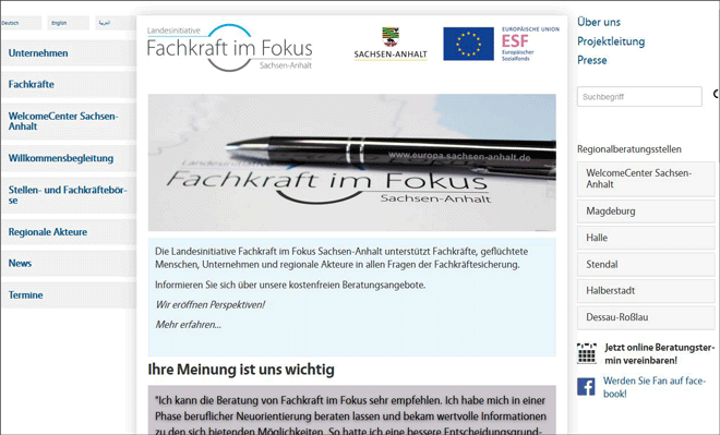 Startseite des Webangebots 'Fachkraft im Fokus'