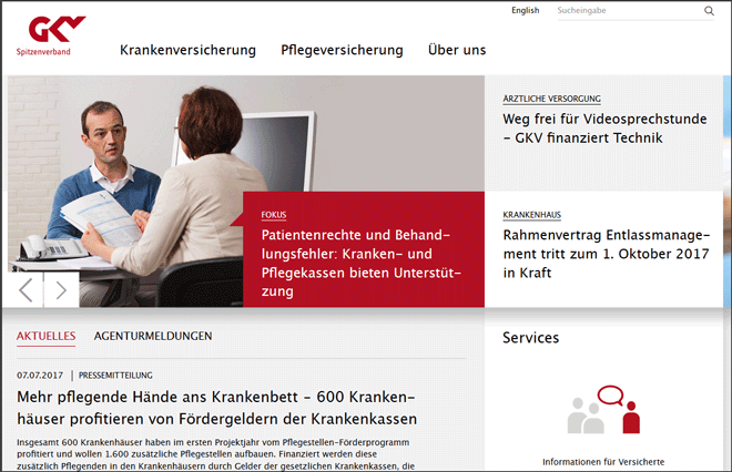 Startseite des Webangebots "GKV-Spitzenverband"