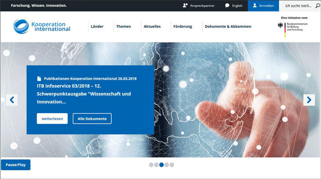 Startseite des Webangebots 'Kooperation International'
