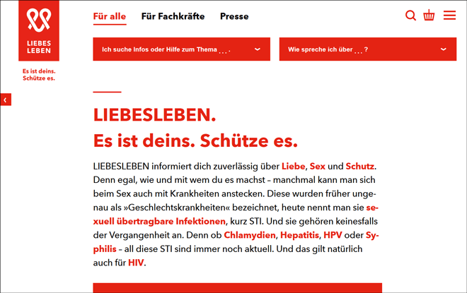 Startseite des Webangebots 'Liebesleben'