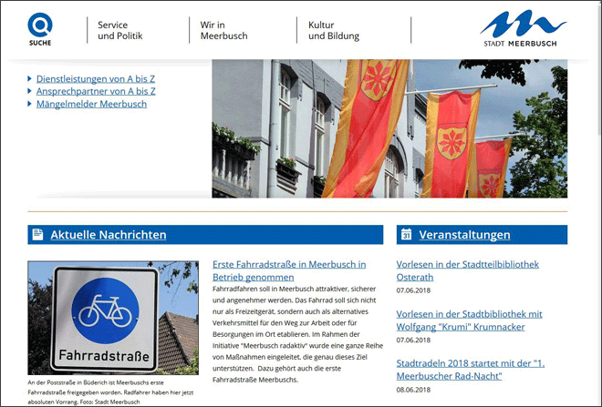 Startseite des Webangebots 'Stadt Meerbusch'