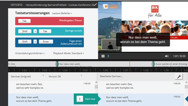 Screenshot des Amara-Untertitel-Editors