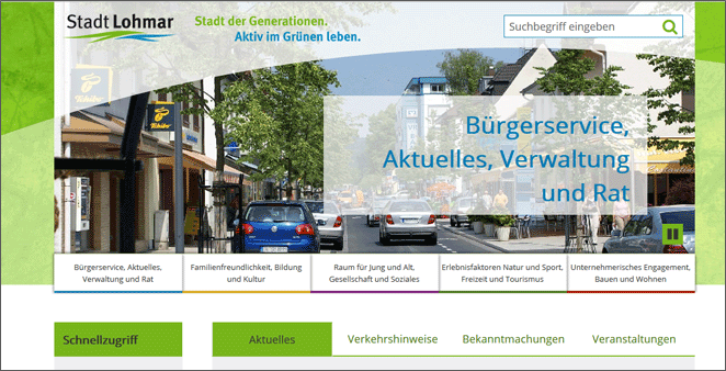Startseite des Webangebots der Stadt Lohmar