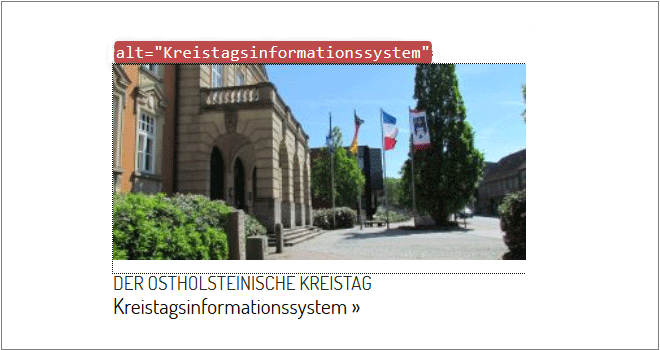Screenshot eines Teasers auf einer Internetseite mit eingeblendetem Alternativtext