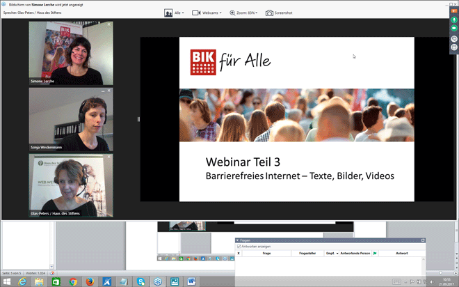 Screenshot des Webinars für Redakteure