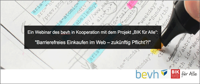 Webinar-Flyer mit der Aufschrift „Barrierefreies Einkaufen im Web – zukünftig Pflicht?!“
