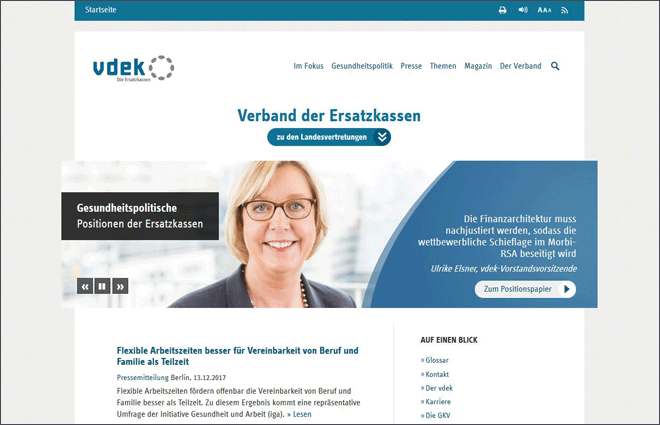 Startseite des Webangebots 'Verband der Ersatzkassen (vdek)'